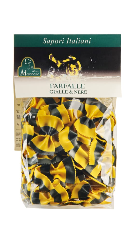 Yellow and black Farfalle