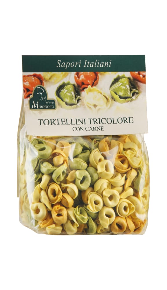 Dried tricolor tortellini stuffed with meat